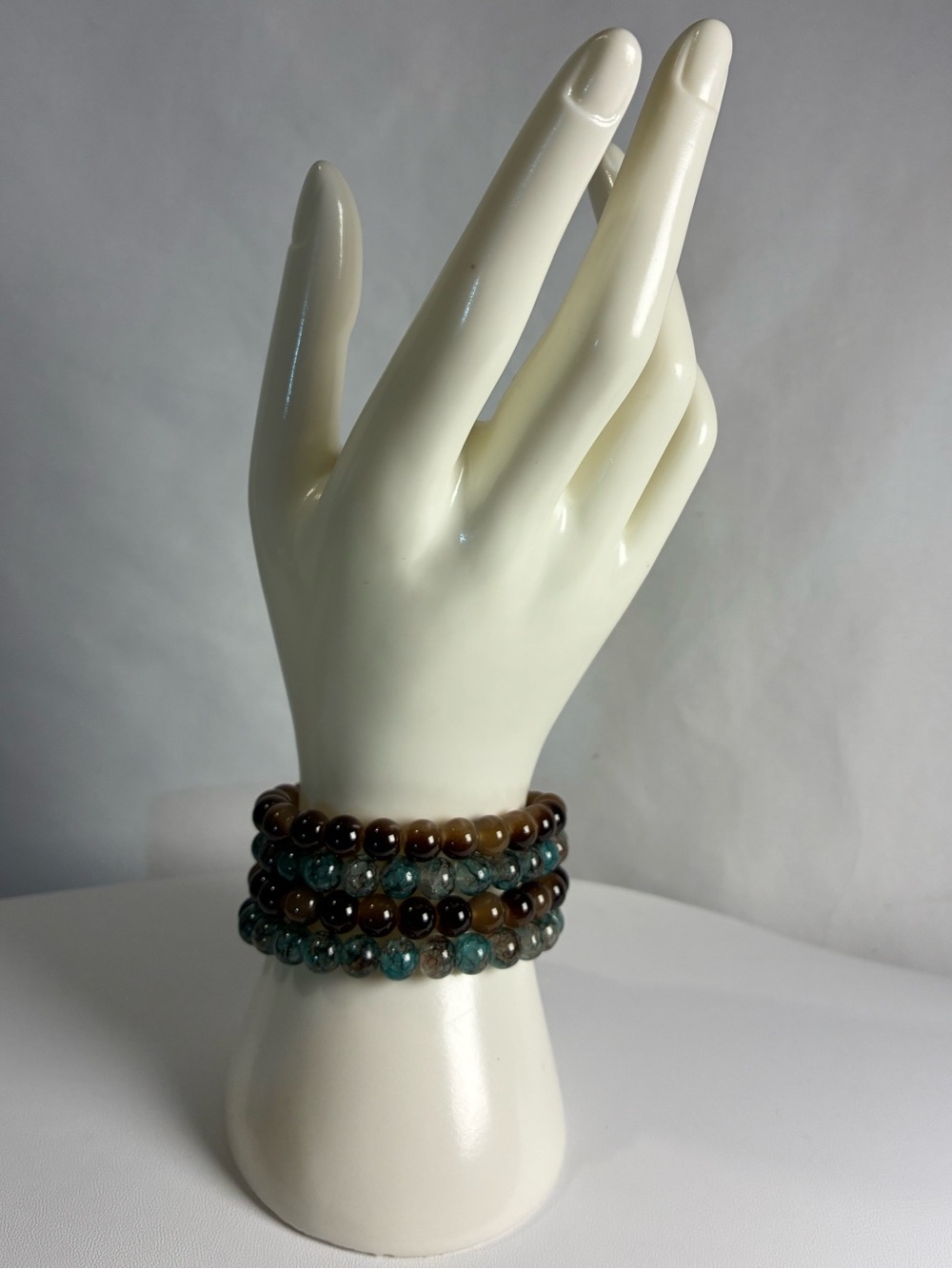Beaded Stretch Bracelet Set in Brown and Teal - Women Jewelry